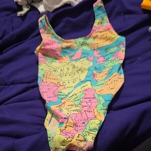 Colorful Map Print Swimsuit